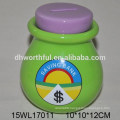 Colorful ceramic piggy bank with chain decorations